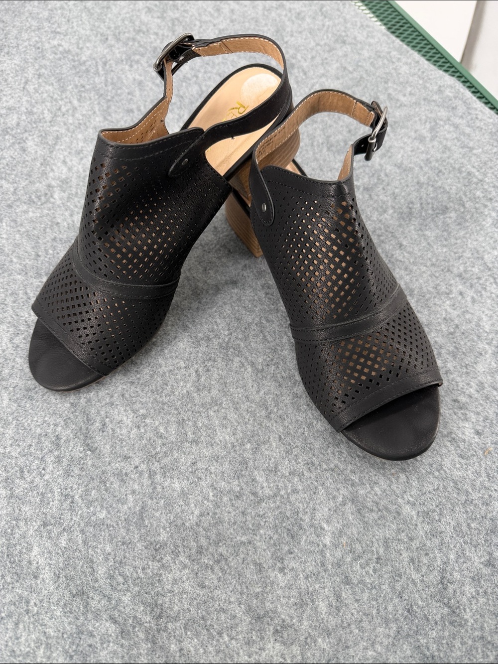 Restricted black adjustable strap heel open toe shoes size 8.5